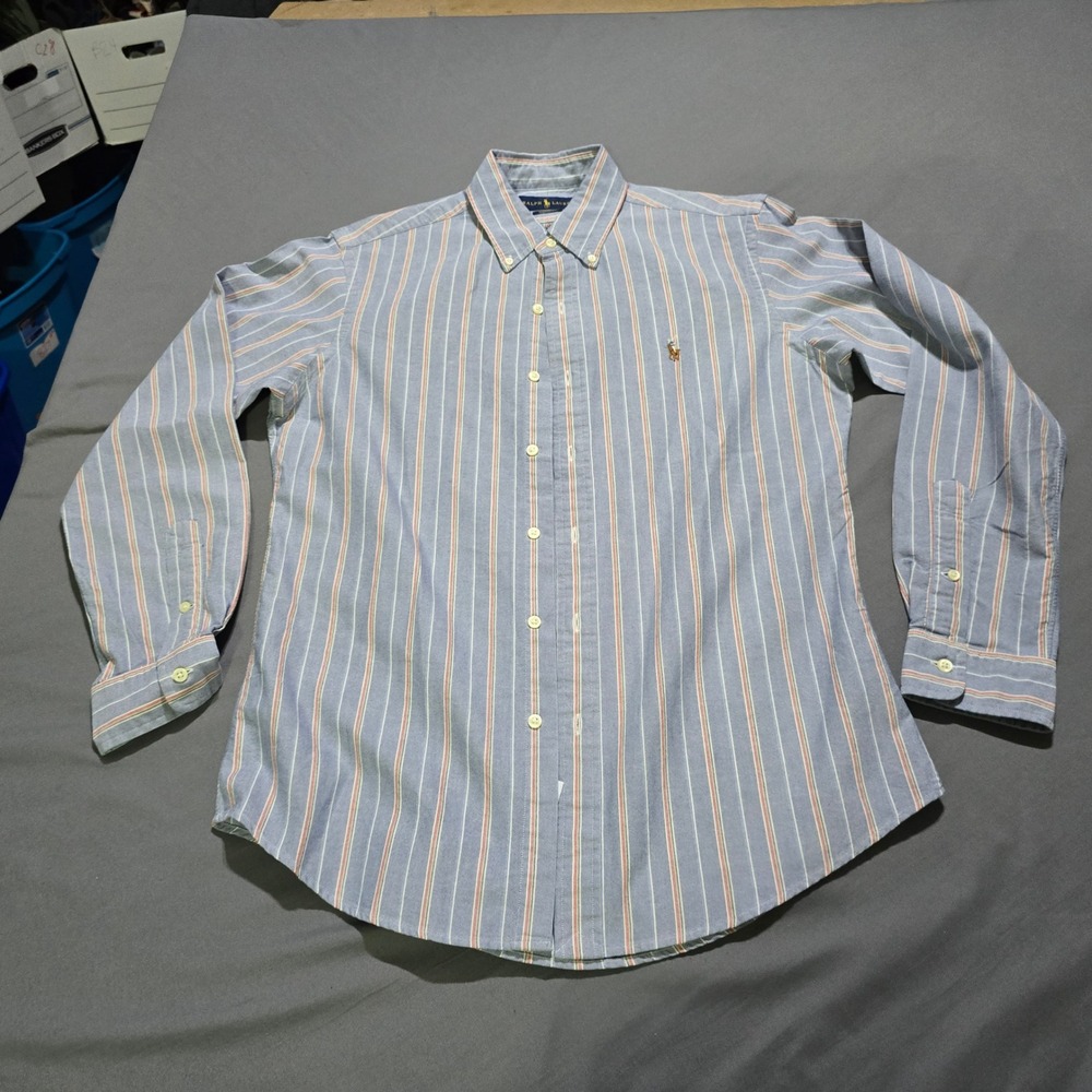 Ralph Lauren Button Down Shirt Mens M Blue Red Striped Custom Fit Oxford